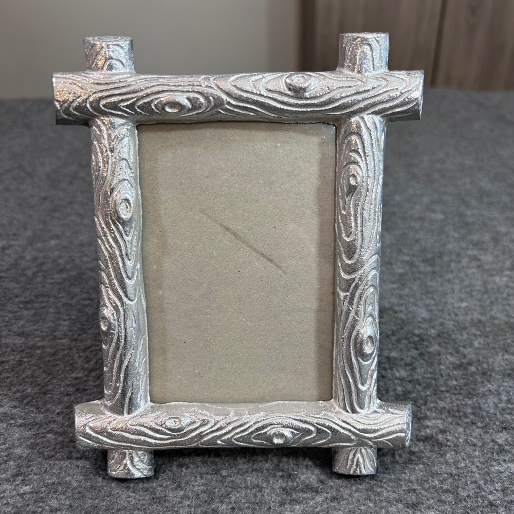 VSilver Faux Bois Log Metal Picture Frame Rustic Wood Grain 3x5